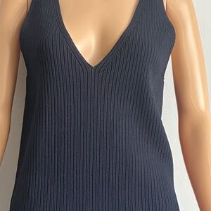 Theory Navy Ribbed Tank Top Large Viscose